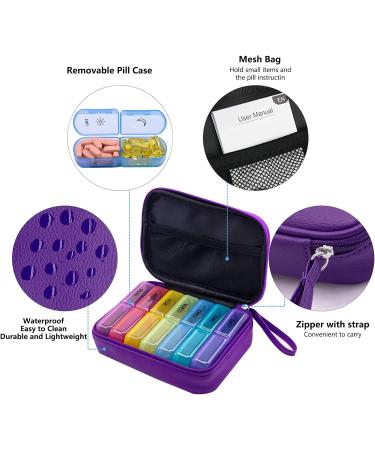 Extra Large Weekly Pill Bag - AM PM Pill Box for Vitamins Medication & Supplements | 7-Day Storage Case (Purple - Buy Online on GoSupps.com