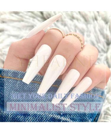 Yheakne Blue Coffin Ballerina Artificial Fingernails - Matte French Design for Women & Girls | 24 Luxury Punk Nails - Buy Online on GoSupps.com