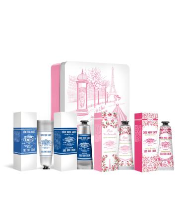 Rose Mademoiselle Metal Box - 4 Hand & Foot Creams Rose Milk Cherry Blossom Milk Foot Cream Shea-Butter Moisturizer Nourishing Unisex for Healthy Skin & Nails (30ml x 4)
