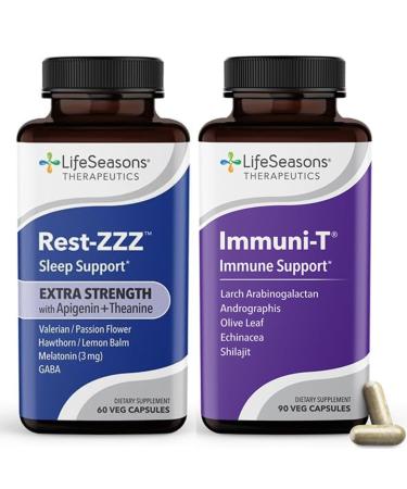LifeSeasons Rest-ZZZ Extra Strength + Immuni-T Bundle Natural Sleep & Immune Support Fall Asleep & Stay Asleep Boost Immunity & Defend Against Seasonal Challenges 60 Capsules & 60 Capsules