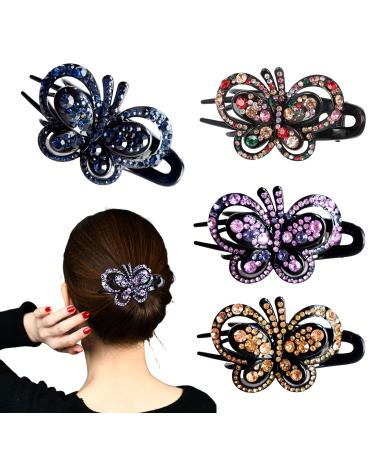 Yusier 4 PCS Butterfly Hair Clip Flower Rhinestones Clip Duckbill Clip Ponytail Clips Flowers Clip for Women Butterfly Clips Studded with Rhinestones (Butterfly)