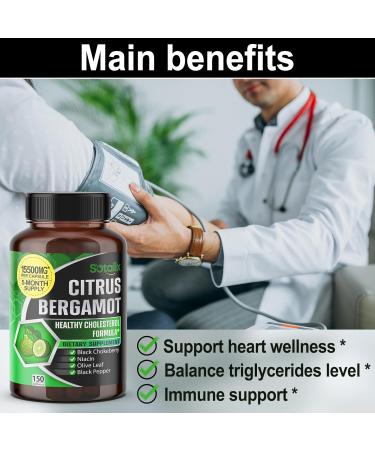 Premium Citrus Bergamot 15500mg Organic Cholesterol Supplement with Niacin & Antioxidants - Heart Health Support | 90-Day Supply - Buy Online on GoSupps.com