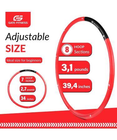Gate Fitness Weighted Hula Hoop 3.1 lb for Adult Weight Loss - Red-Black 8 Segment Ring with Soft Foam Padding - Indoor/Outdoor Core Workouts for Fat Burning - Buy Online on GoSupps.com