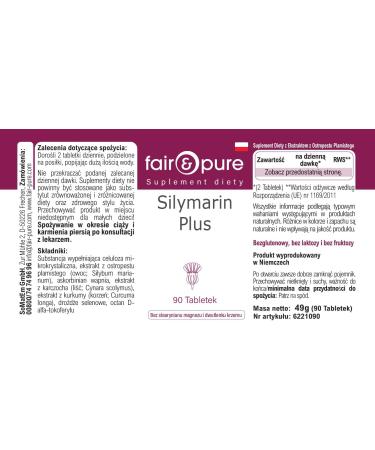 SoMatEm Fair & Pure Silymarin Plus tablets 90 pieces complex with milk thistle vitamin C & E artichoke turmeric inositol selenium vegan food supplement without additives produced in Germany - Buy Online on GoSupps.com