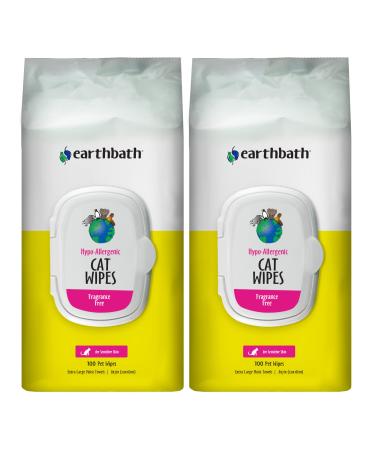 Earthbath Fragrance-Free Hypo-Allergenic Cat Wipes - for Sensitive Skin and Allergies, Aloe Vera, Vitamin E - Safely & Easily Wipe Away Your Feline Friend's Dander and Dirt - 100 Count (Pack of 2)