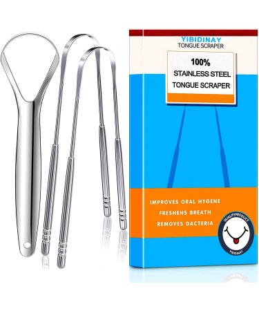 Tongue Scraper Tongue Cleaner Fights Bad Breath Medical Grade 100% Stainless Steel Cleaner Great for Oral Care Tongue Cleaner for Adults and Kids (3 Pack) 3pack