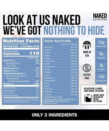 Naked Nutrition 3LB Non-GMO Egg White Protein Powder | Unflavored Paleo Dairy Free Gluten Free | 25g Protein per Serving | International Shipping Available - Buy Online on GoSupps.com