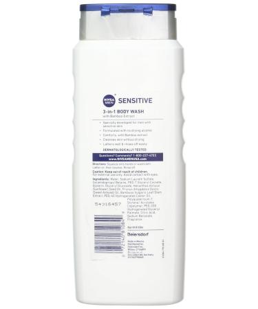 Nivea Men Sensitive 3-in-1 Body Wash 16.9 Oz - Pack of 8 | Citrus Scent | Gentle Cleansing Formula - Buy Online on GoSupps.com