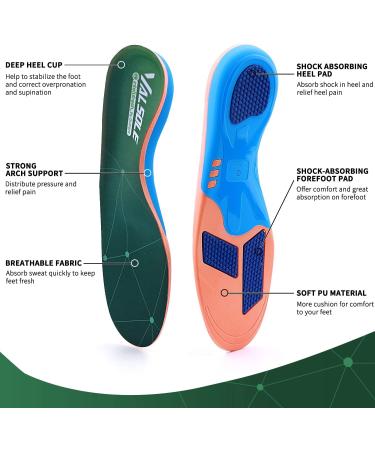 Valsole Orthopedic Insoles for Flat Feet & Plantar Fasciitis - Comfort Running Foot Vaults for Men & Women - Size 41-43 EU (28cm) - Green - Buy Online on GoSupps.com