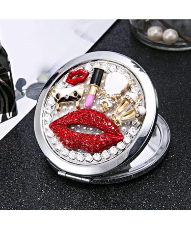 Beaupretty Round Compact Mirror with Rhinestone Red Lips and High Heels Design - Portable Mini Makeup Mirror for Women and Girls - Buy Online on GoSupps.com