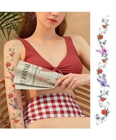 10 Sheets Realistic Flower Temporary Tattoos for Women - Long Back Sleeves & Waist Back Butterfly Designs - Perfect Body Art for Parties & Festivals - Buy Online on GoSupps.com