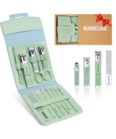 Nail Clipper Set-12pcs Manicure Kit Sharp and Portable Travel Nail Kit Professional Pedicure Tools with Manicure Set Stainless Steel Nail Cleaning Kit Suitable for Toenail Fingernail - Green WEKEY 12PCS-A