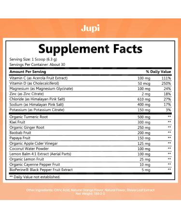Jupi Hydration & Wellness Powder Turmeric & Ginger shots Vitamin C Supplement for Energy Immune Support & Digestive Health Vegan Gluten-Free Drink Mix for Men & Women Citrus Flavor 30 servings - Buy Online on GoSupps.com