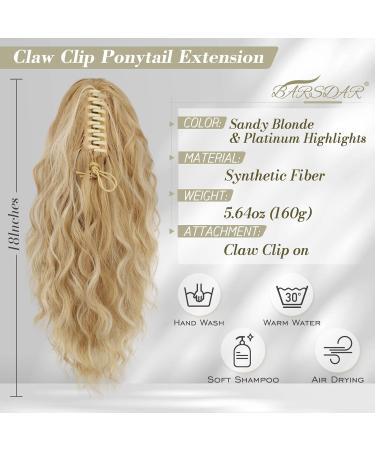 BARSDAR Blonde Ponytail Extension 18'' Synthetic Hairpiece for Women - Long Curly Wavy Multi Layered Claw Clip-on Fake Ponytail - Perfect for Daily & Party Wear (Sandy Blonde with Platinum Highlights) - Buy Online on GoSupps.com