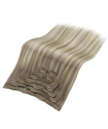 FSHINE Real Hair Clip-in Extensions 40cm 16-inch - 120g Walnut Brown to Ash Brown & Bleach Blonde - 7 Pieces #19/8/60 - Buy Online on GoSupps.com