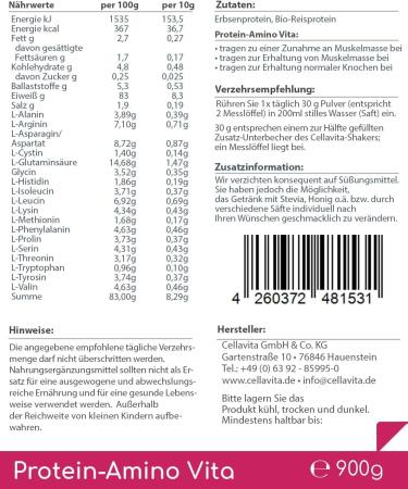 Cellavita Protein-Amino Multi-Synergia Vita | Vegan Pea & Rice Protein Shake | 30 Portions | 900g - Boost Your Protein Intake! - Buy Online on GoSupps.com