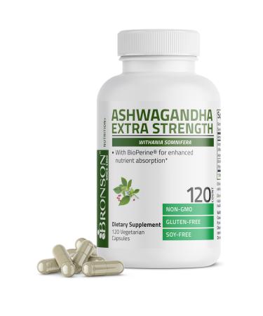 Bronson Ashwagandha Extra Strength Stress & Mood Support with BioPerine - Non GMO Formula, 120 Vegetarian Capsules 120 Count (Pack of 1)