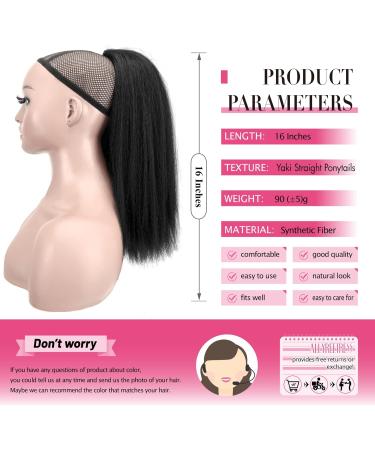 Allyreetress Yaki Drawstring Ponytail Extension for Black Women Highlight Kinky Staight Up Down Pony Tail Synthetic Hair Extensions 16 Inches 2 Clip in (1B Black) 16 inches 1B# - Buy Online on GoSupps.com