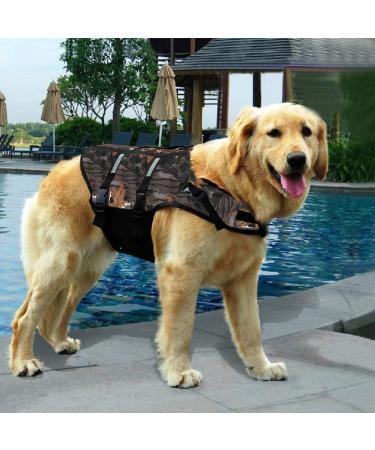 Dog Life Jacket - Camouflage Dark Swimming Safety Vest for Small & Large Dogs | Floatation Coat with Handle - Buy Online on GoSupps.com