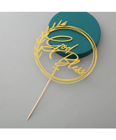Golden Glitter God Bless Cake Topper - First Communion Cake Decoration Wreath Baptism cake topper Religious Party Cake Decoration - Buy Online on GoSupps.com