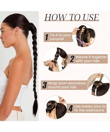 HAIRCUBE Long Braided Ponytail Extension | Wrap Around Hair Extensions | Synthetic Hair Piece for Women | 32 Inch 150g | Black Brown - Buy Online on GoSupps.com