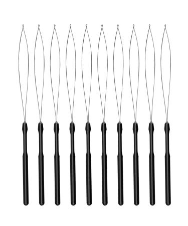 Savita 10 pieces nail extension for hair extension loop pull hook bead device micro left hair extension set for hair styling tools accessories (black)
