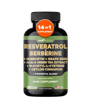 Gade Nutrition Resveratrol Berberine Quercetin Grape Seed Extract Green Tea Extract N-Acetyl Cysteine - 14 in 1 Complex Supplement for Women & Men with Potent Antioxidants - Made in USA