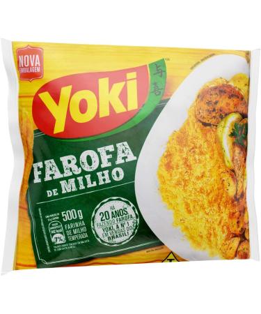 Yoki Farofa de Milho Grain flour 400 g traditional corn flour with bacon garlic chives spice mix refined salt and onions with Kajal sticker - Buy Online on GoSupps.com