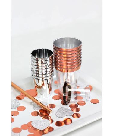 Just Artifacts 1oz Plastic Shot Glasses - Metallic Rose Gold Rim (120pcs) | 120 Count Pack - Buy Online on GoSupps.com
