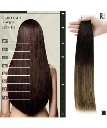 Runature Real Hair Tape Extensions - Balayage Black Ombre to Brown/Blonde 30cm 20g - Premium Human Hair Extensions - Buy Online on GoSupps.com