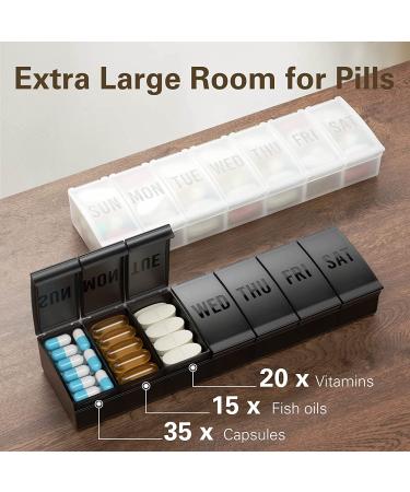 iBune 2 Pack Large Pill Organizers Weekly Medicine Organizer - White + Black | 7 Day Pill Boxes for Vitamins, Fish Oil & Supplements - Buy Online on GoSupps.com