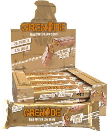 Grenade Carb Killa Protein Bar, Great Tasting High Protein and Low Carb Snack, Caramel Chaos, (Pack of 12), 2.12 oz. bar