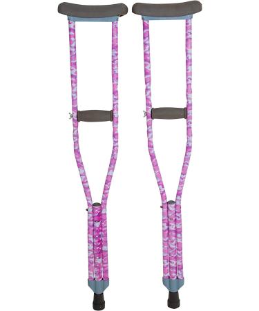 Adjustable Pink CAMO Youth Crutches for KidsTeensAdults - Lightweight Aluminum, Underarm Padding - Fits Heights 4'5-5'2 - Buy Online on GoSupps.com
