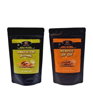 Smoldr BBQ Jamaican Jerk & Memphis Rib Rub for Marinades and Seasoning American Smokey Barbecue Seasoning 2 x 150g Resealable Pouch