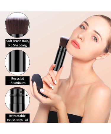 Falliny Retractable Kabuki Makeup Brush - Portable Powder & Liquid Foundation Brush for Travel - Small Black Face Brush with Cover - Buy Online on GoSupps.com