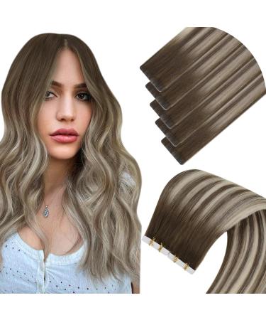 LAAVOO Tape In Real Hair Extensions - Balayage Blond to Dark Brown Seamless Invisible Tape - 35cm #4/7/80 - 5PCs for Natural Look - Buy Online on GoSupps.com