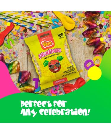 Vero Pica Fresa - Strawberry Chewy Gummy Candy - 100 Individually Wrapped Mexican Treats - Perfect for Pi atas & Halloween - Buy Online on GoSupps.com
