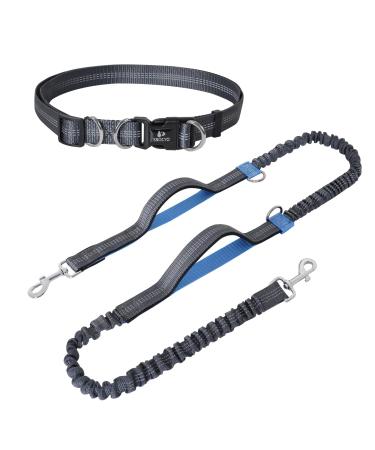 Snocyo jogging leash dogs jogging dog leash for medium -sized and large dogs elastic and reflective dog leash retractable running line with double handle & waist belt for a dog gray & royal blue - Buy Online on GoSupps.com