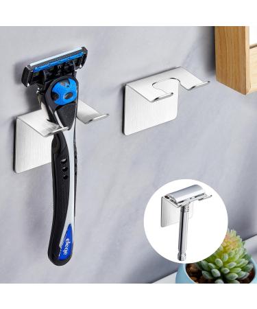 GGQ razor bracket shower 2 pieces of silver razor shower without drilling bathroom shaver holder razor plane holder Self -adhesive stainless steel shaving holder razor suspension shower wall