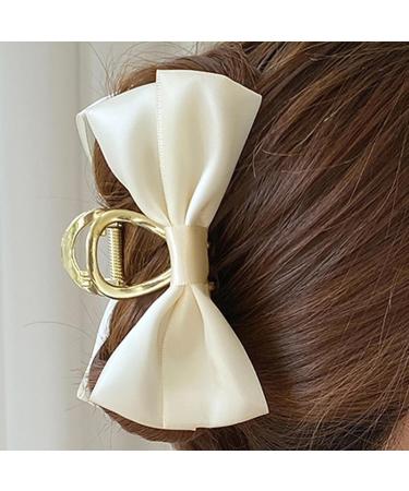 Claw Clip with Bow | Satin Big Hair Bows Hair Barrettes Satin Bow for Hair Clips Hair Styling Clamps for Adult and Women Beige - Buy Online on GoSupps.com