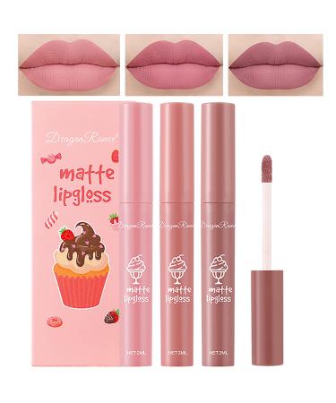 3Pcs Nude Matte Lipstick Set  Long-Lasting Waterproof Lipsticks Non-Stick Cup Not Fade Lip Gloss  Smooth Crayon Lip Stain Set Lip Makeup Liquid Lipstick for Women (Set A)