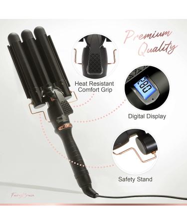 Large 3 Barrel Curling Iron for Beach Waves - Glam Waver, Ceramic Tourmaline, Adjustable Temperature - Buy Online on GoSupps.com