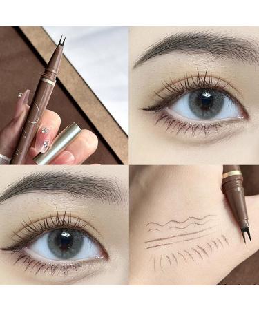 Double Edge Lower Lash | Waterproof Liquid Liner Pencil Three Colours Choices Eyeliner Pencil for Makeup Beginners Liquid Pencil with Bifurcated Brush Head Pochy Brown Coffee - Buy Online on GoSupps.com