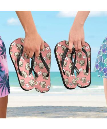 Mnsruu Pug Print Flip Flops | XXL Comfortable Footwear for Home Hotel Spa & Travel - Unisex for Men & Women - Buy Online on GoSupps.com
