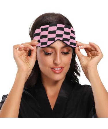 Sleep Mask - Light Blocking Pink Chessboard Eye Mask for Women & Men | Adjustable Soft Blindfold for Travel & Naps - Buy Online on GoSupps.com