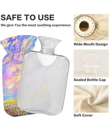 NAANLE 2L Hot Water Bottle with Lid - Sunset Lavender Flower Pain Relief & Cold Therapy for Back Hands Feet & Neck - Buy Online on GoSupps.com