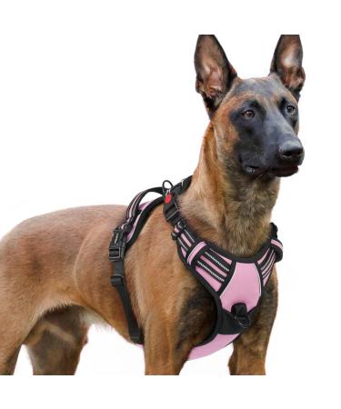 Rabbitgoo dog harness Large dogs dog harness without train adjustable dishes dog without chokes anti -pull dog harness with handle soft padded reflective chest harness pink XL (1 Pack) pink