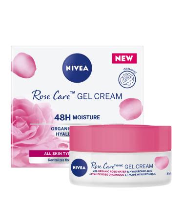 NIVEA Rose Care Gel Cream 48-Hour Hydrating Face Cream for All Skin Types Rose Water and Hyaluronic Acid Moisturizer for Face Dermatologically-Tested Skin Care 50mL