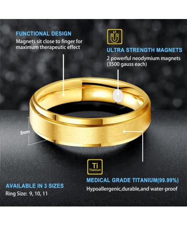 JEROOT Titanium Magnetic Rings Gold 5mm V 1/2 (3500 Gauss) - Step Edge Sleek Design for Men Women - 2 Strong Magnets - Gift Box Included - Buy Online on GoSupps.com