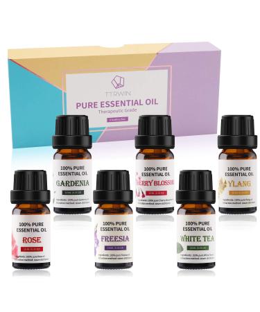 AMMIY Essential Oils Gift Set 10ml*Top 6 100% Pure Scented Oils Including Gardenia White Tea Rose. Fresia Ylang Cherry Blossom Youth Blue Set